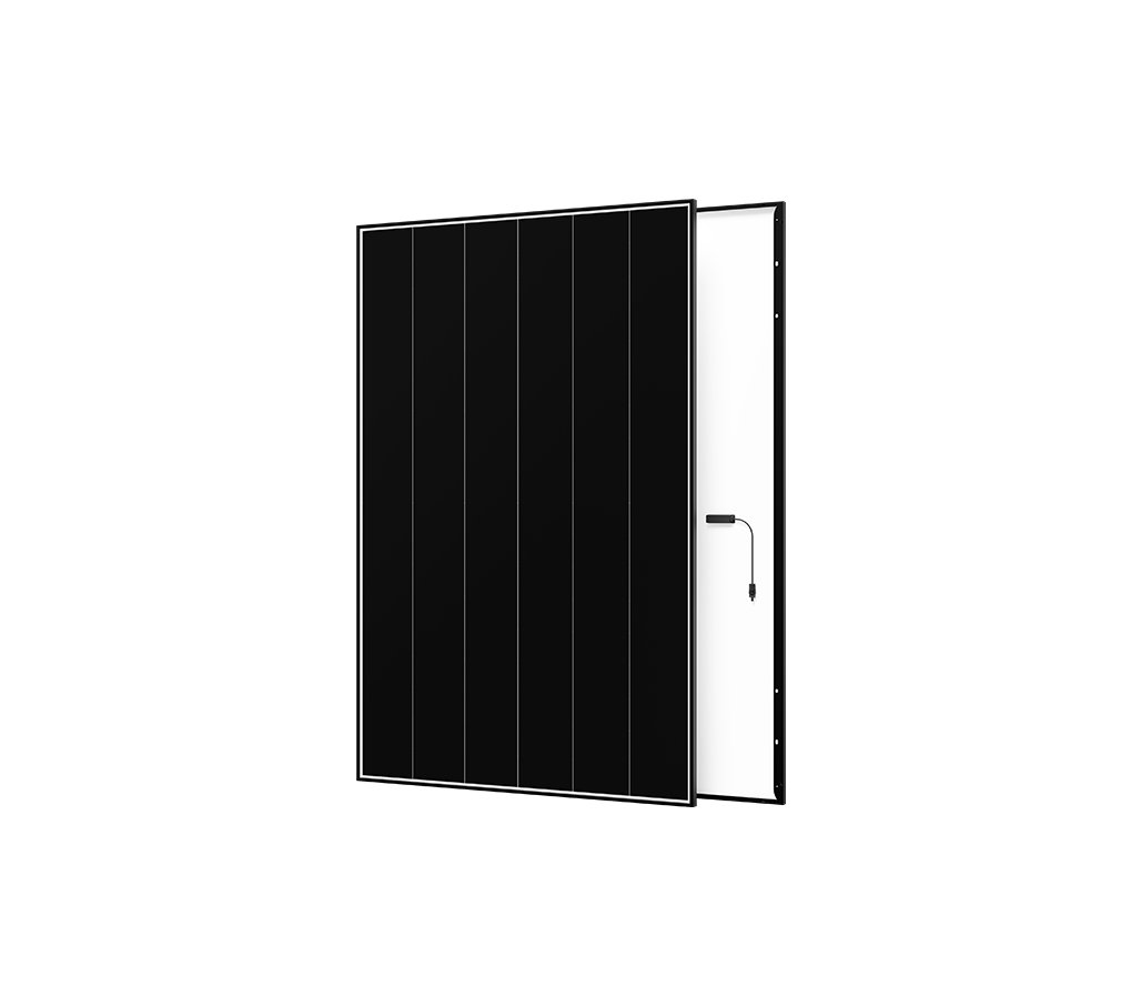 AIKO Neostar 3P54 back-contact solar panel, front and rear (AIKO product image)