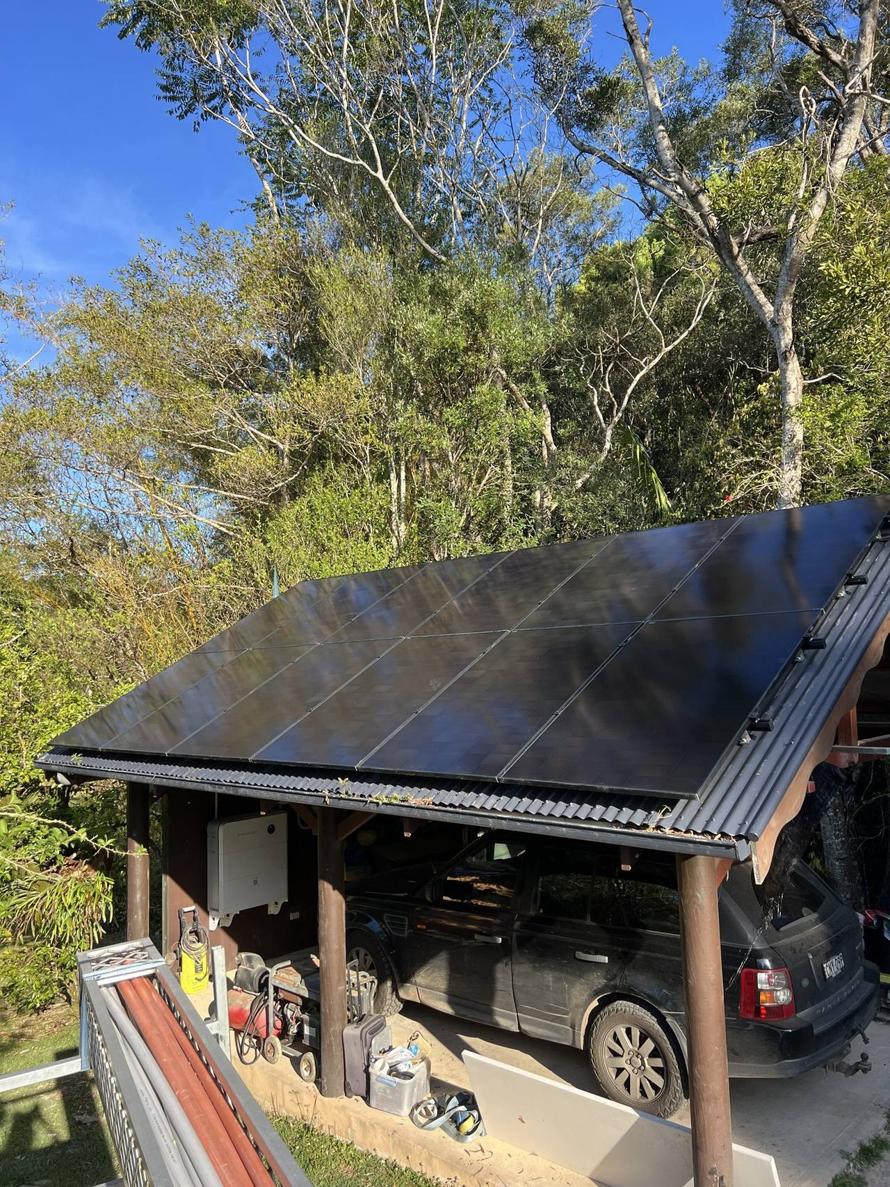 Solar panels on a carport in the Northern Rivers NSW, installed by local solar and battery electricians