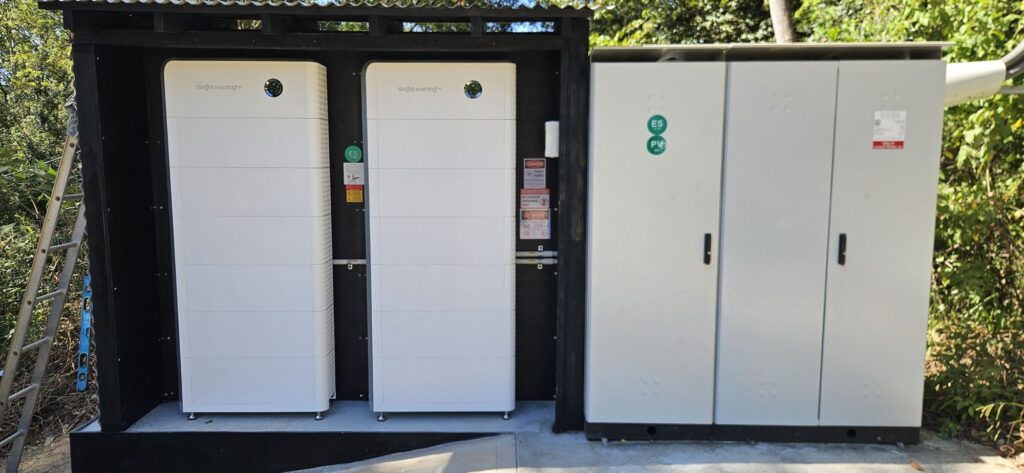 Commercial Sigenergy battery storage beside the switchboard cabinet, a commercial solar and battery installation by Sun Connect Solar, Northern Rivers