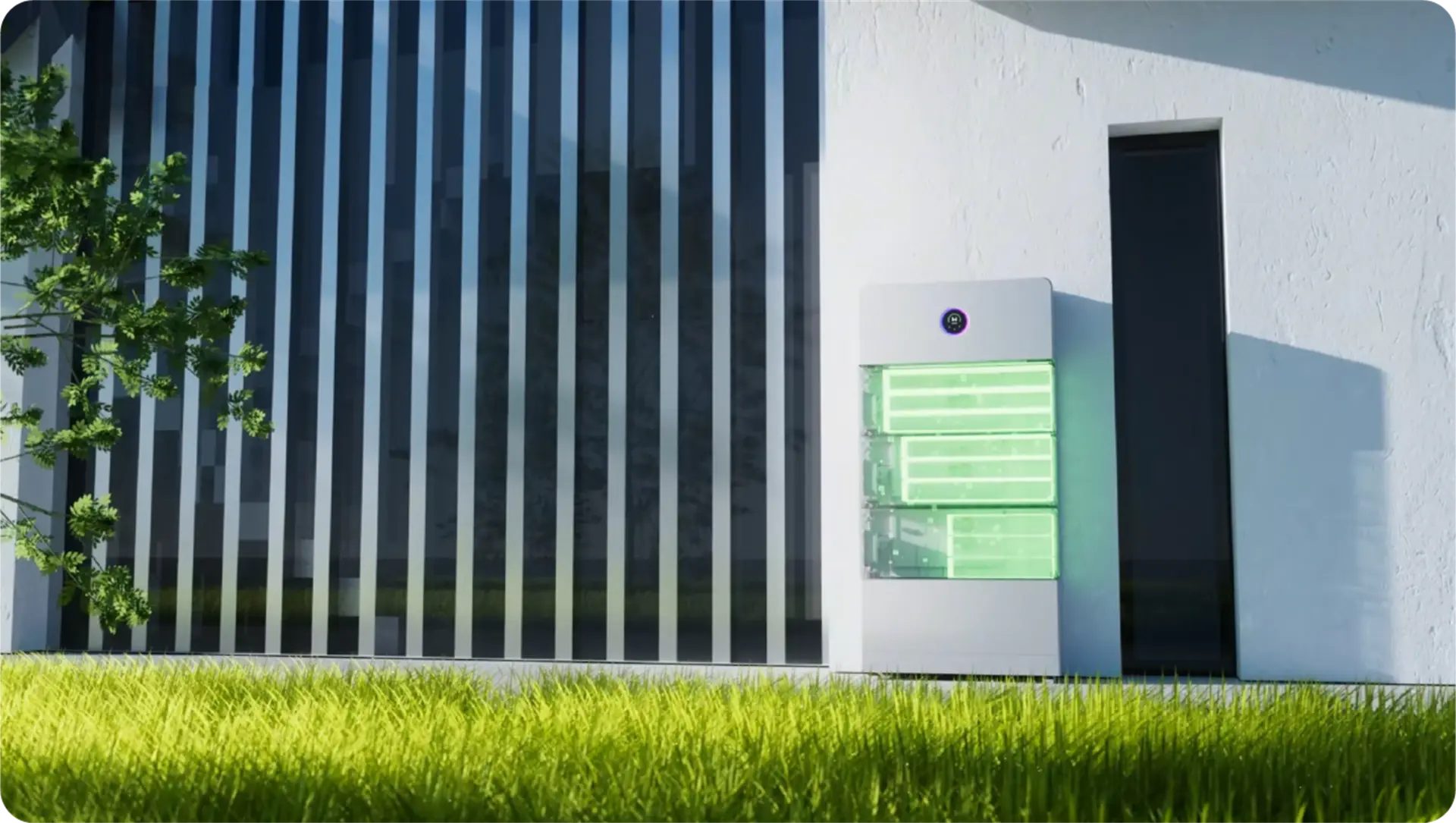 GoodWe ESA home battery installed against an outside wall, a sealed IP66 unit (GoodWe product image)