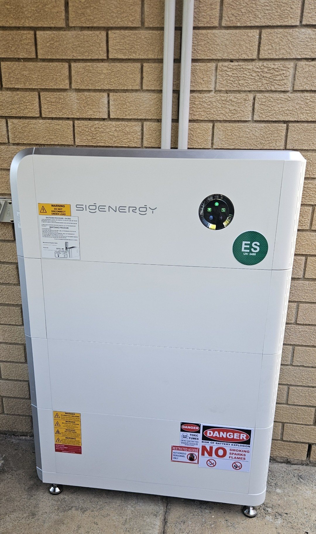 Sigenergy SigenStor 24 kWh battery against a brick wall at a Goonellabah home near Lismore Sigenergy SigenStor 24 kWh battery against a brick wall at a Goonellabah home near Lismore, installed by Sun Connect Solar